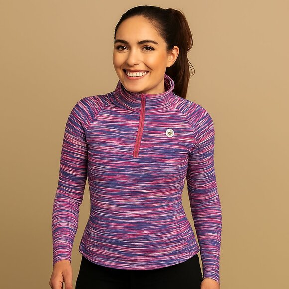Fila Sport Tops - Fila Sport Pullover Mock Neck Zebra Stripe Long Sleeve Pink Purple 1/4 Zip Small